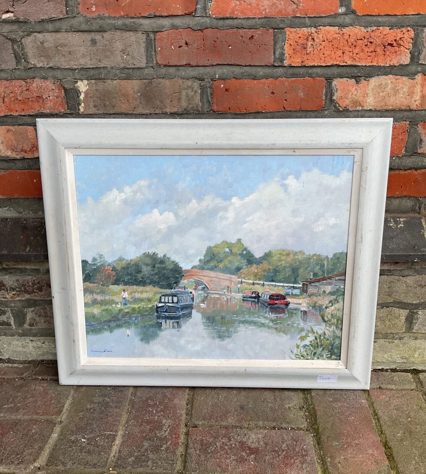 Original oil painting of canal boats signed yvonne slade