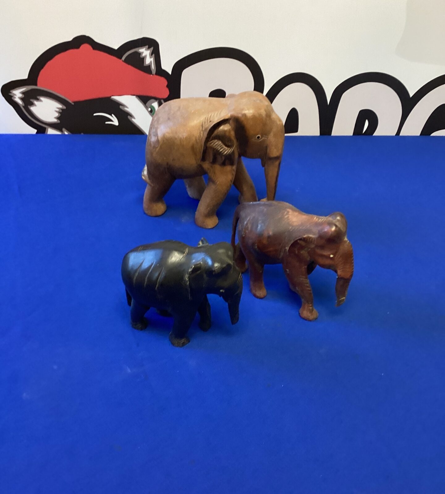 Three Handcarved Elephant Figurines