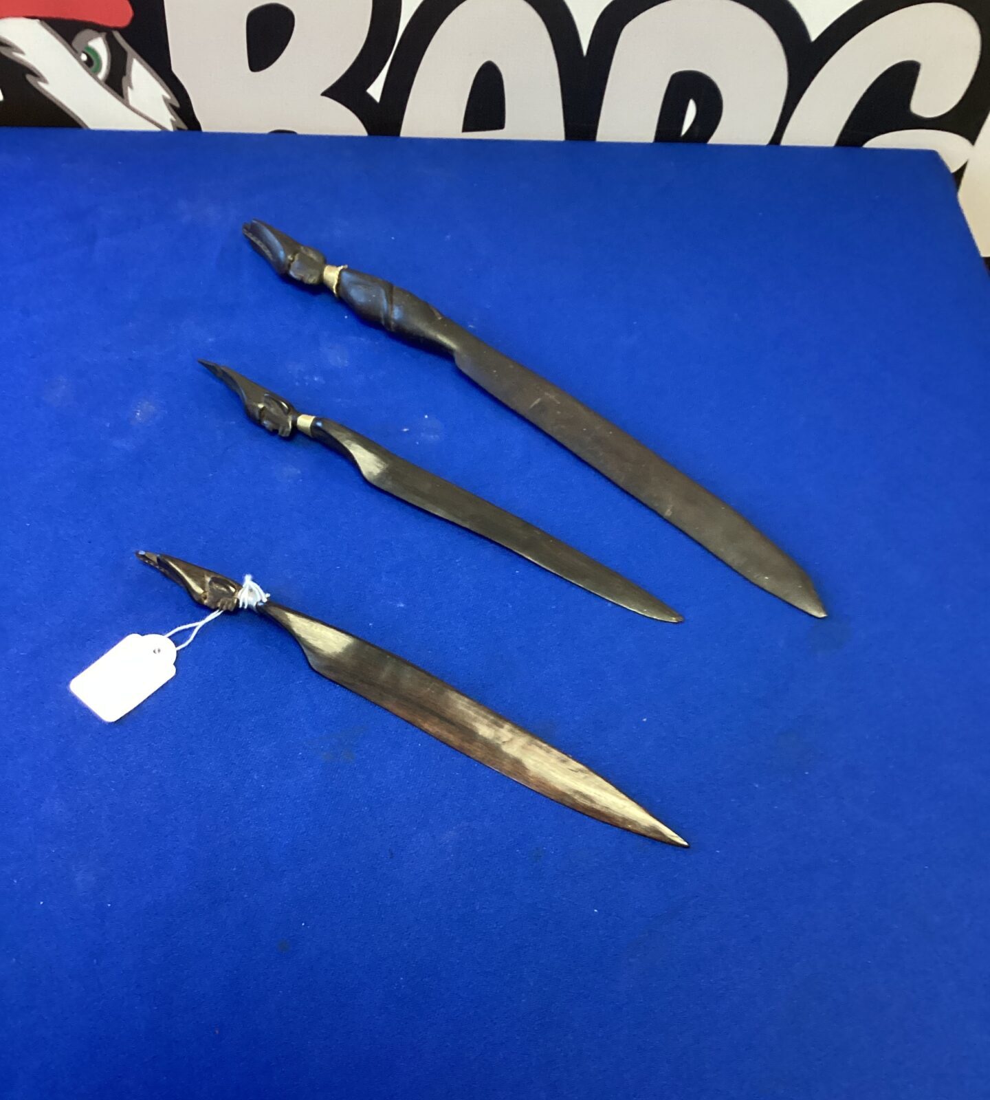 Three Hand carved Ebony Tribal paper knives