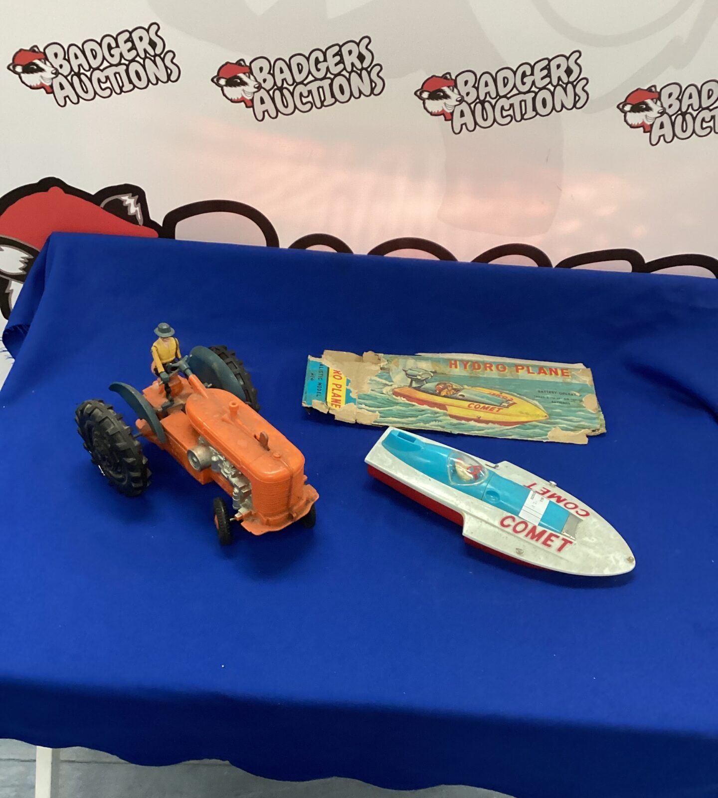 Vintage Toy Tractor and Hydro Plane Comet