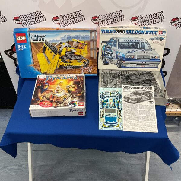 Two Lego sets inc Lego City set 7685 and Tamiya Volvo 850 saloon btcc model kit