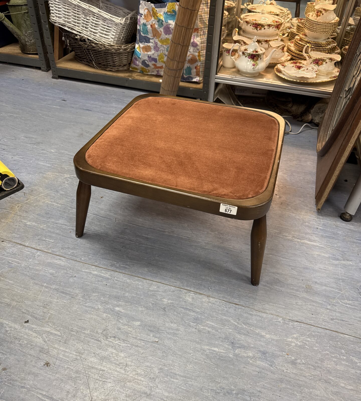 Vintage ercol fabric topped foot stool 20” x 20” approx