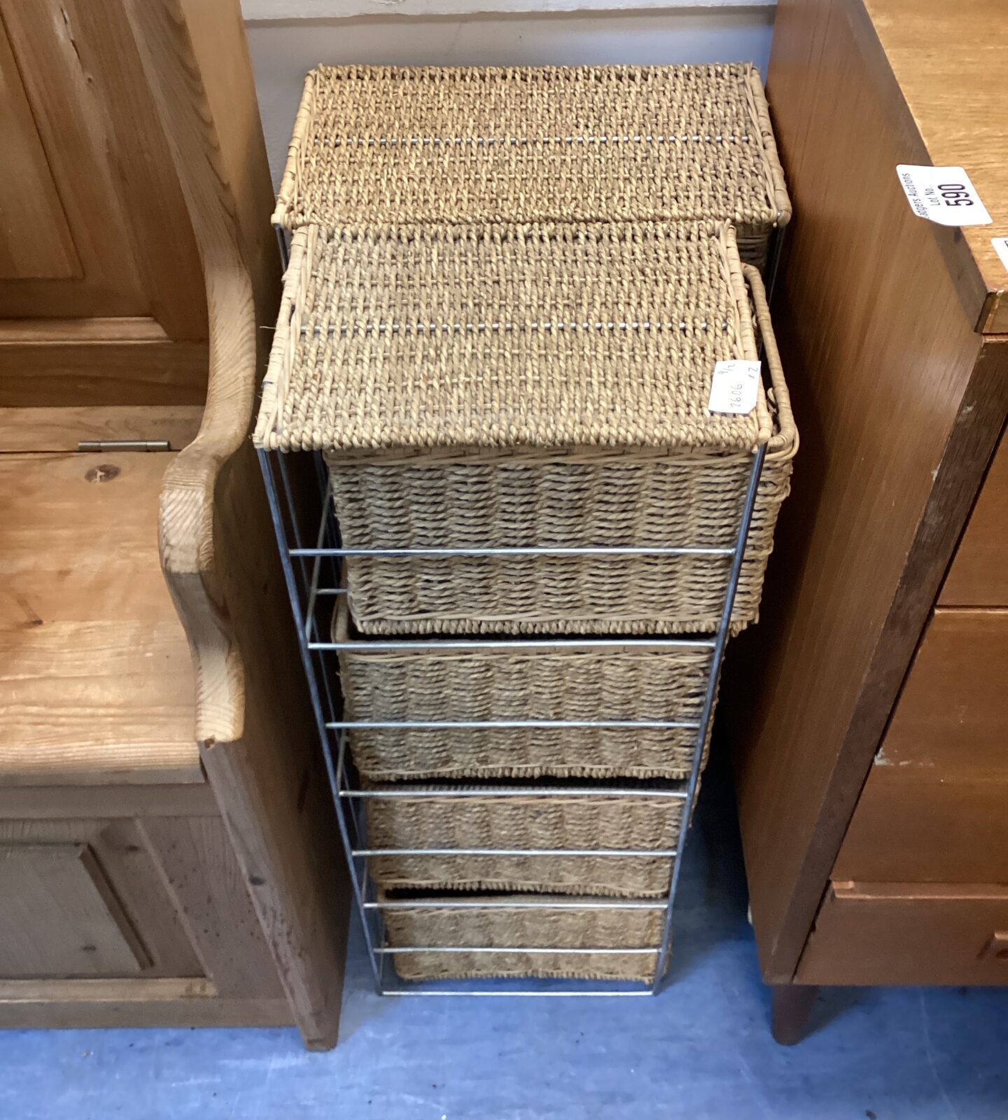 Two four drawer wicker basket storage unit