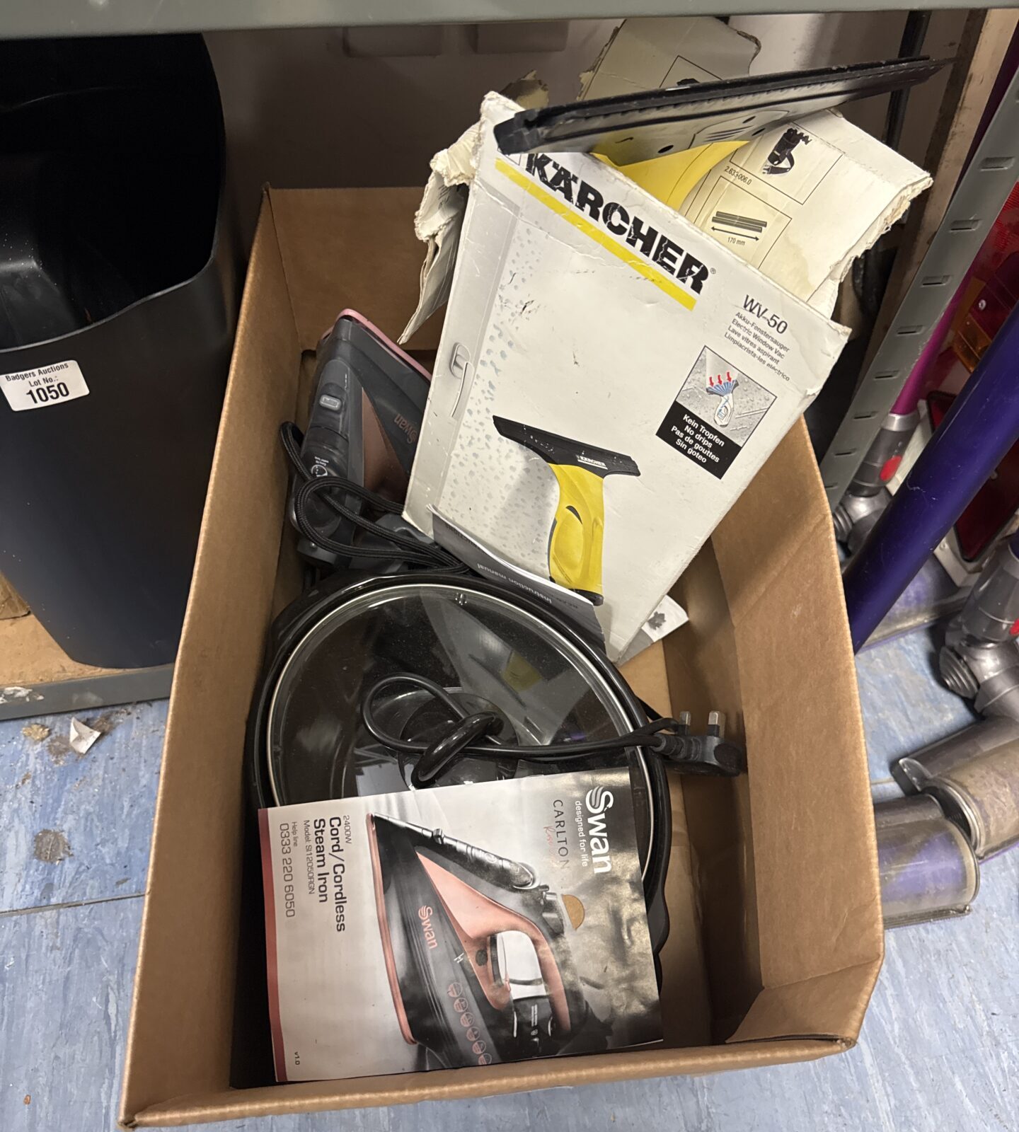 Box of mixed house clearance items inc karcher window vac (working)