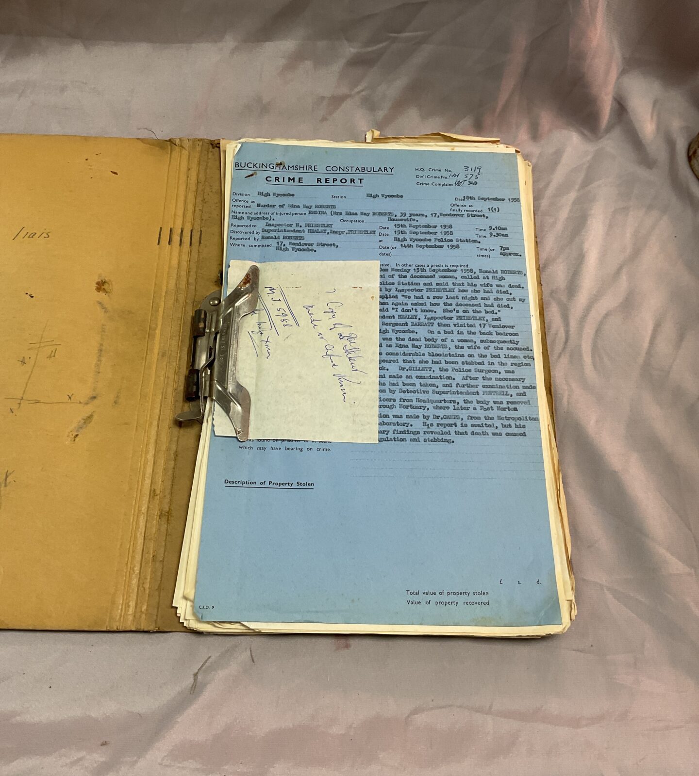 1950s murder crime report from wendover street Buckinghamshire constabulary