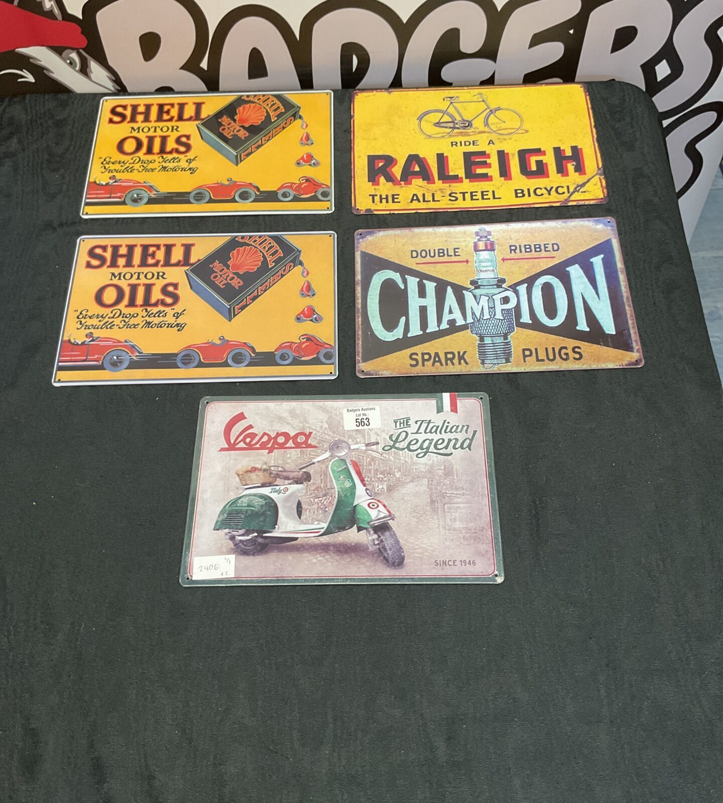 Four repro aluminium signs inc vespa
