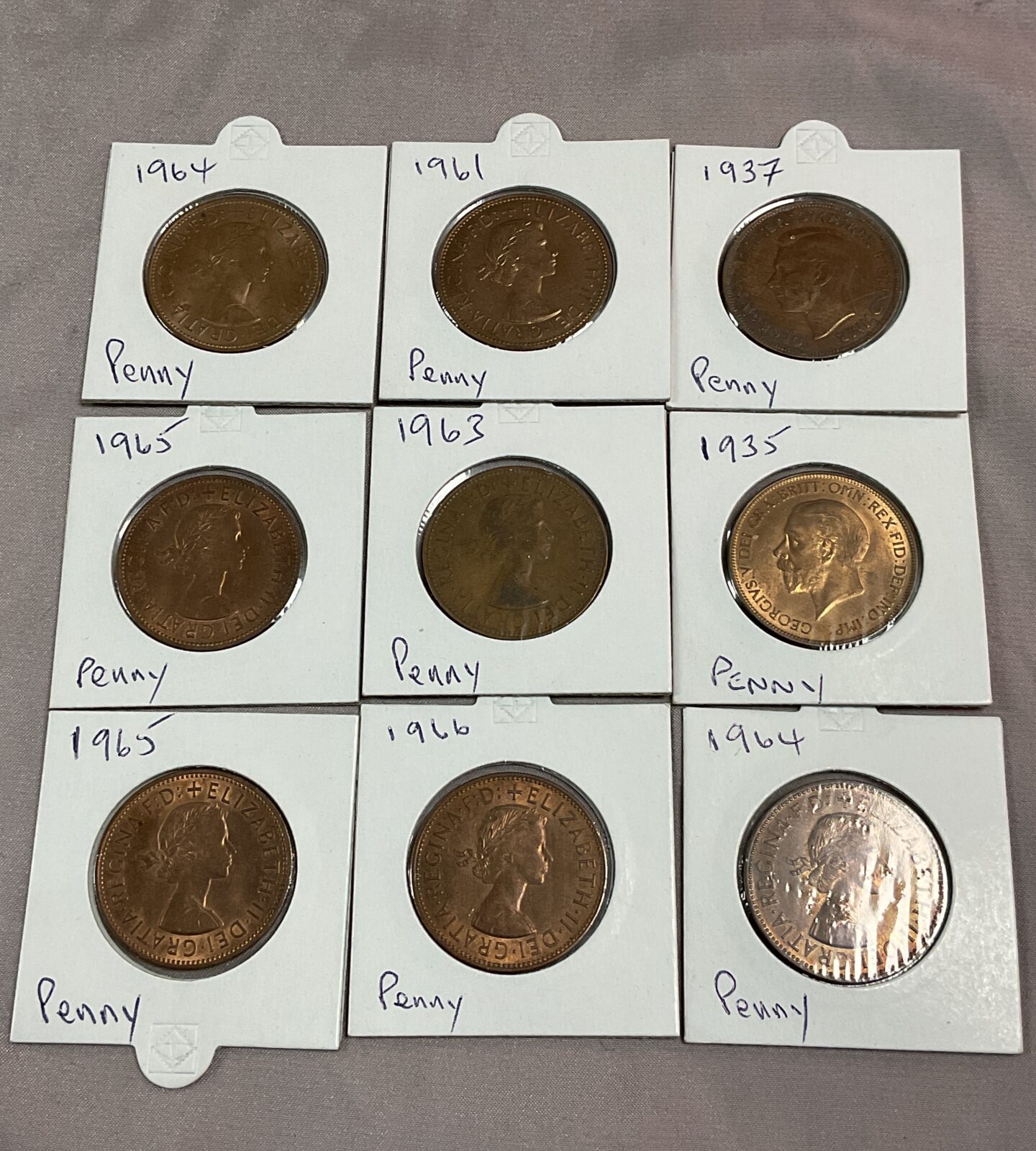 Nine mixed dates pennies