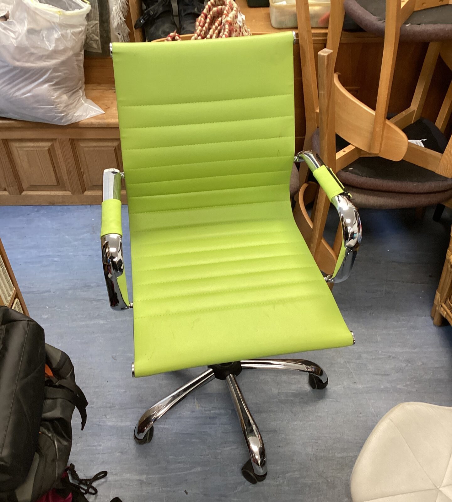 Chrome & leather office swivel chair