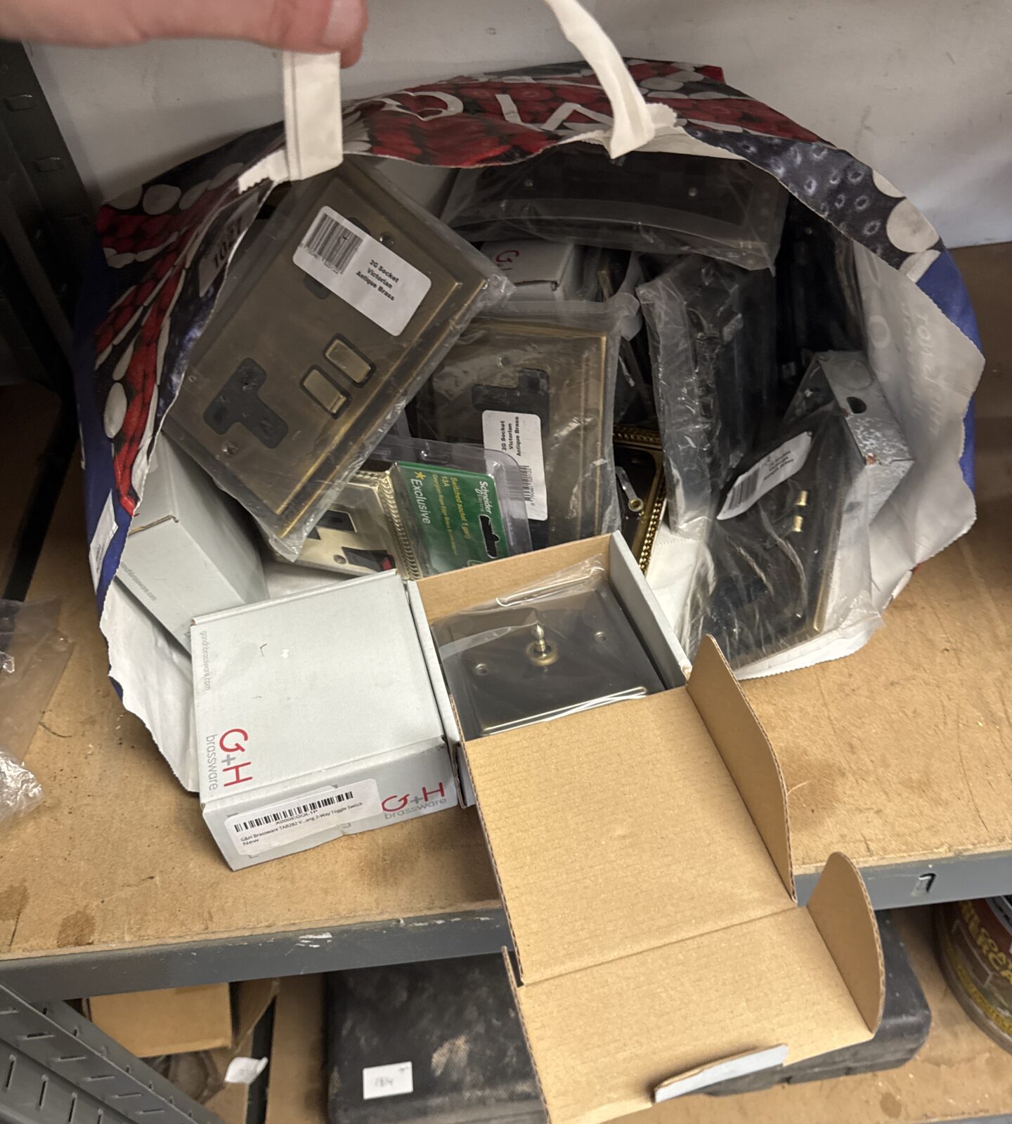 Bag of assorted new switches & plug sockets