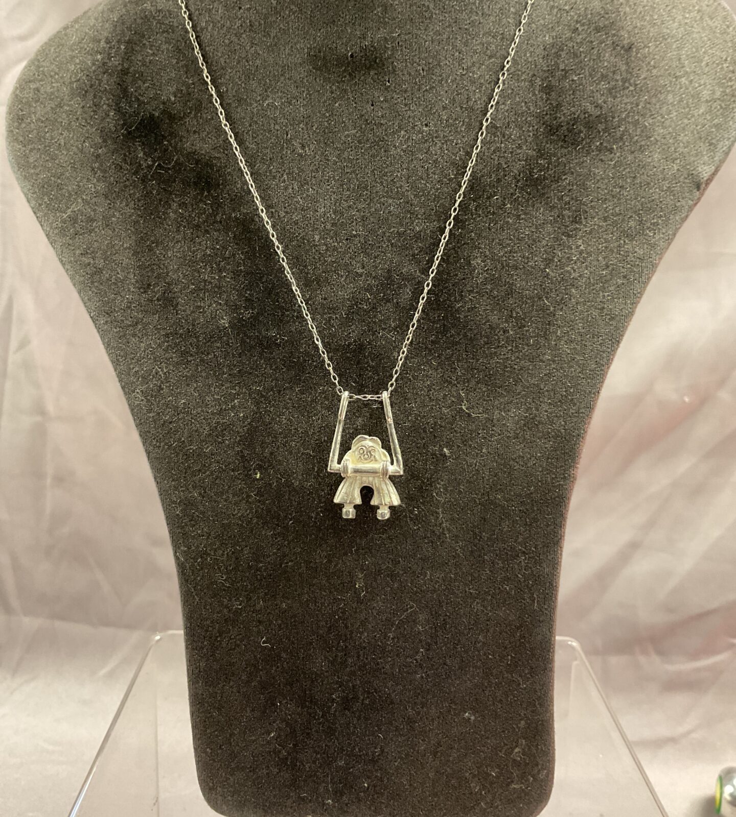 Silver Girl on swing pendant 16” necklace