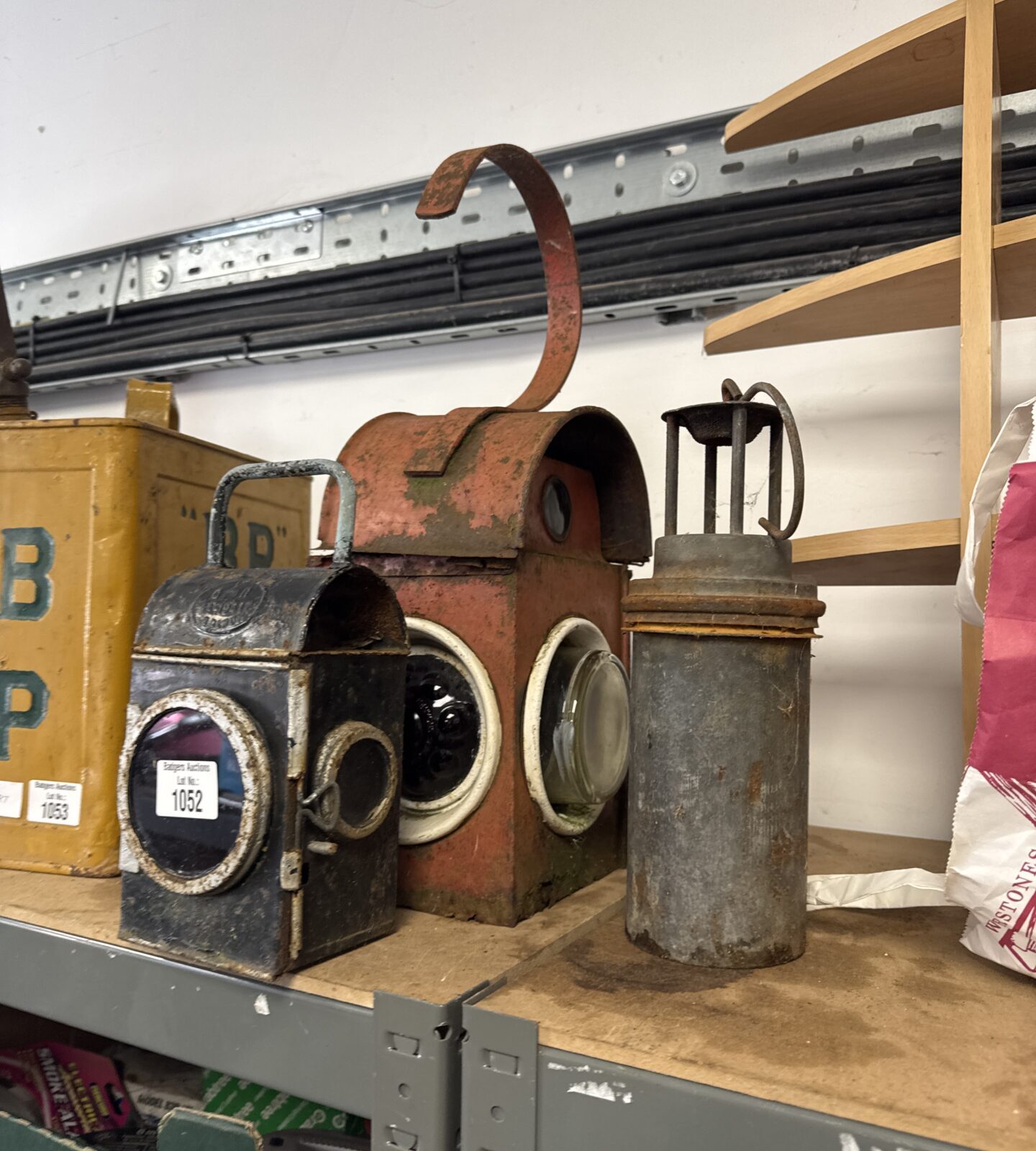 Three vintage railway lanterns