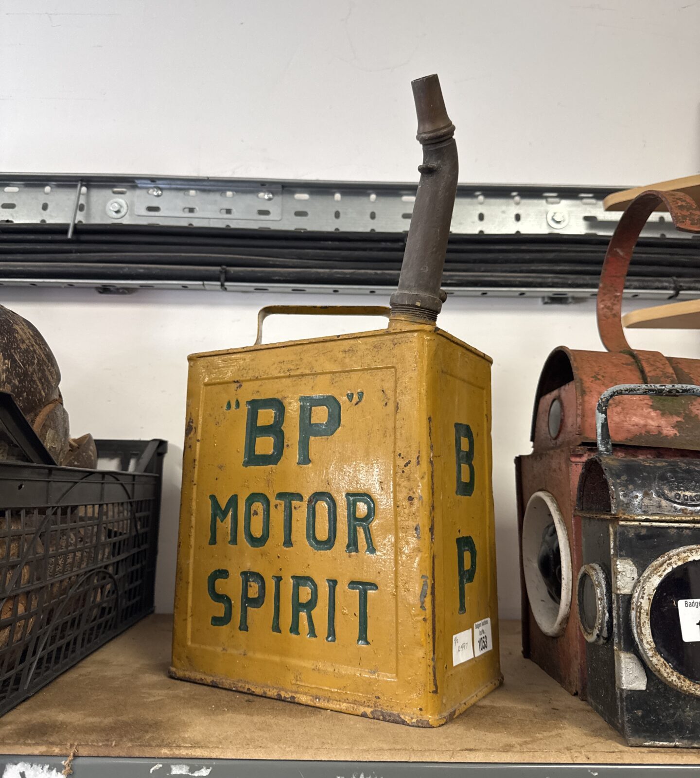 Vintage bp motor spirit fuel can with metal nozzle