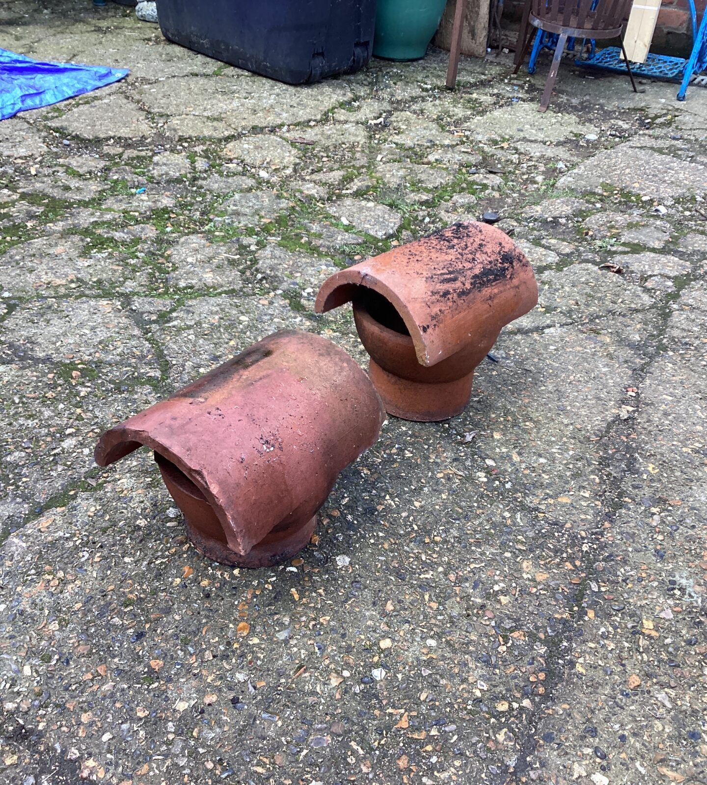 Two Terracotta Chimney Cowls