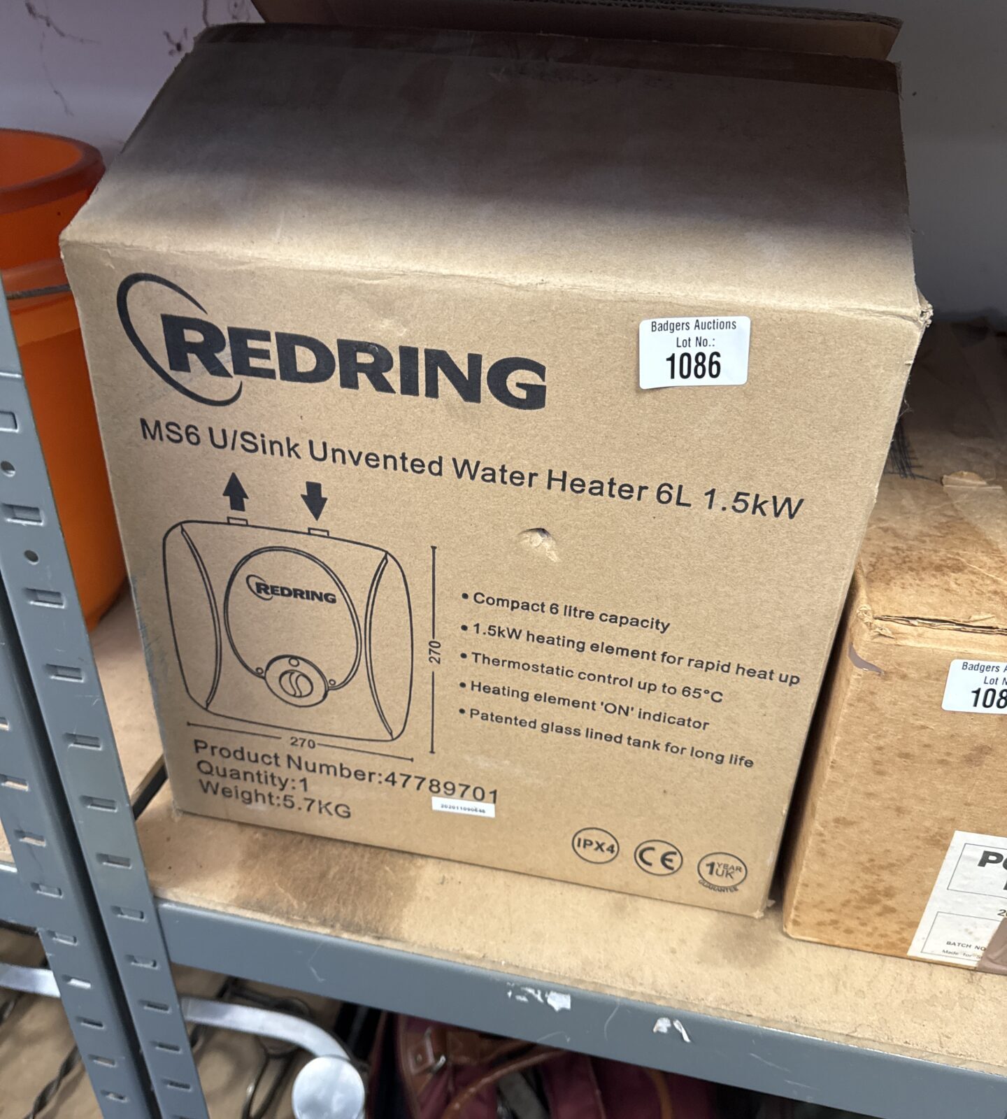 Redring ms6 unvented water heater - appears new in box