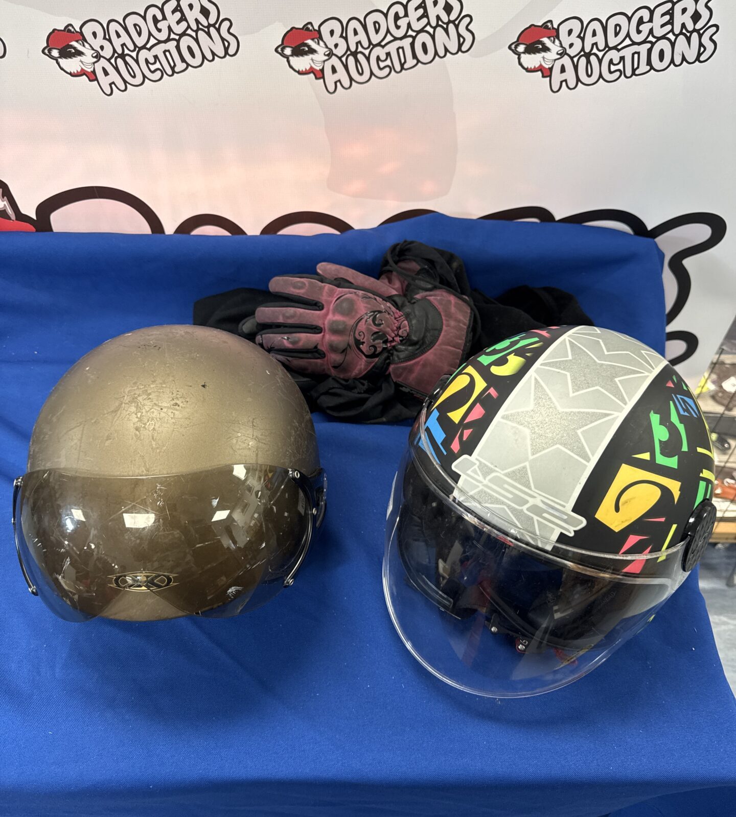 Ls2 sphere lux helmet with nexx helmet (has scratches) and pair of gloves