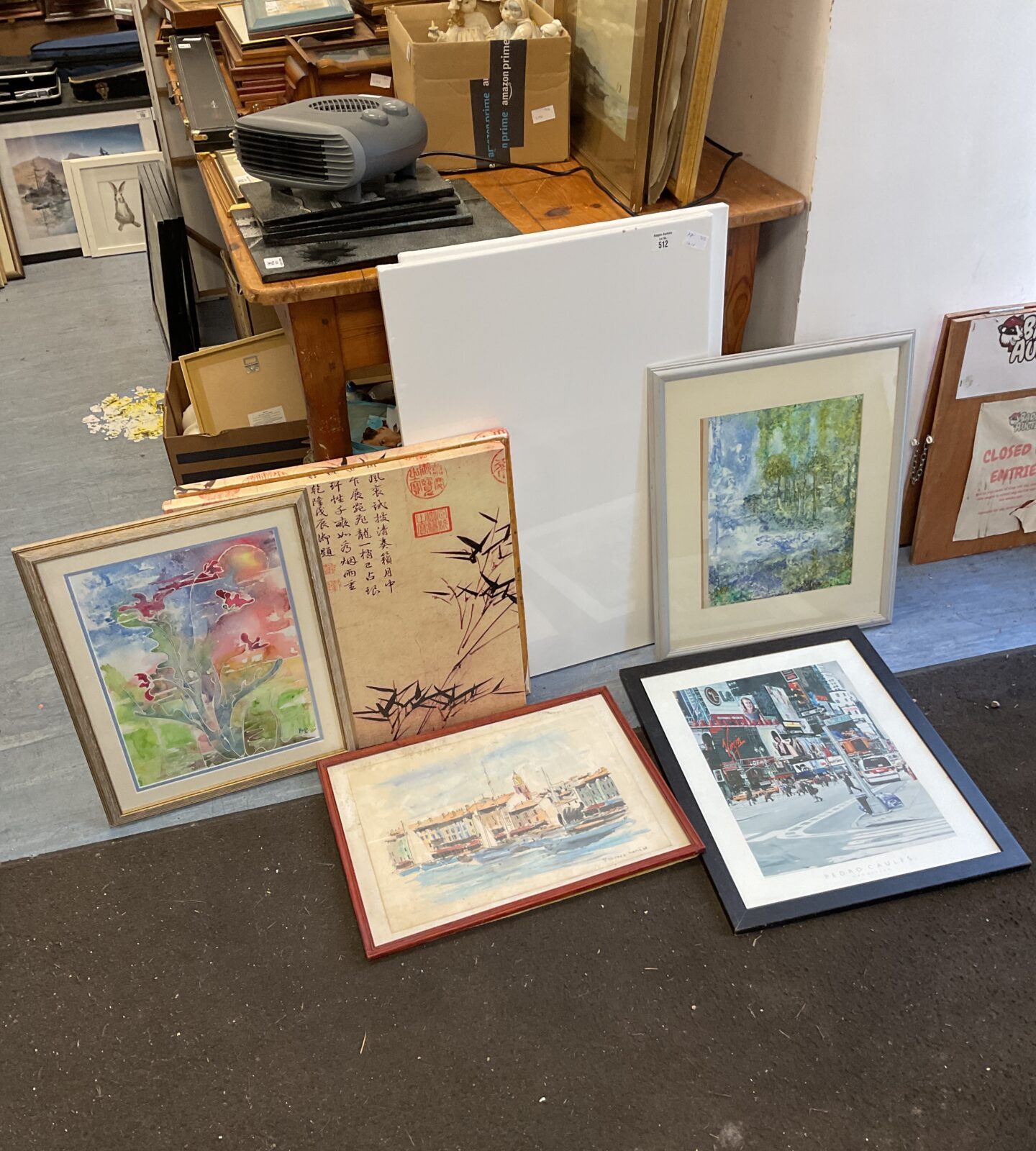 Collection of framed prints & two new canvases