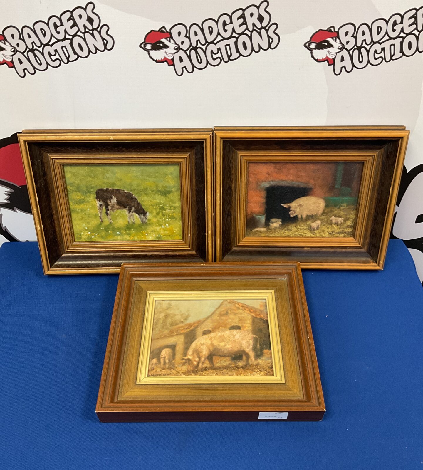 Set of three original n barker oil paintings of pigs & cows