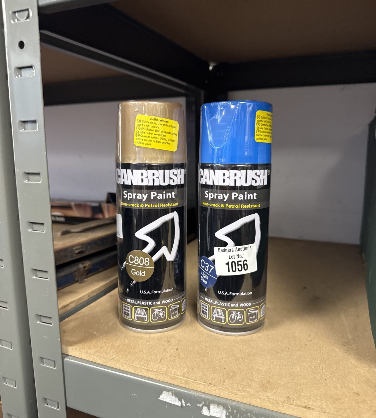 Two new cans of can brush spray paint - light blue & gold