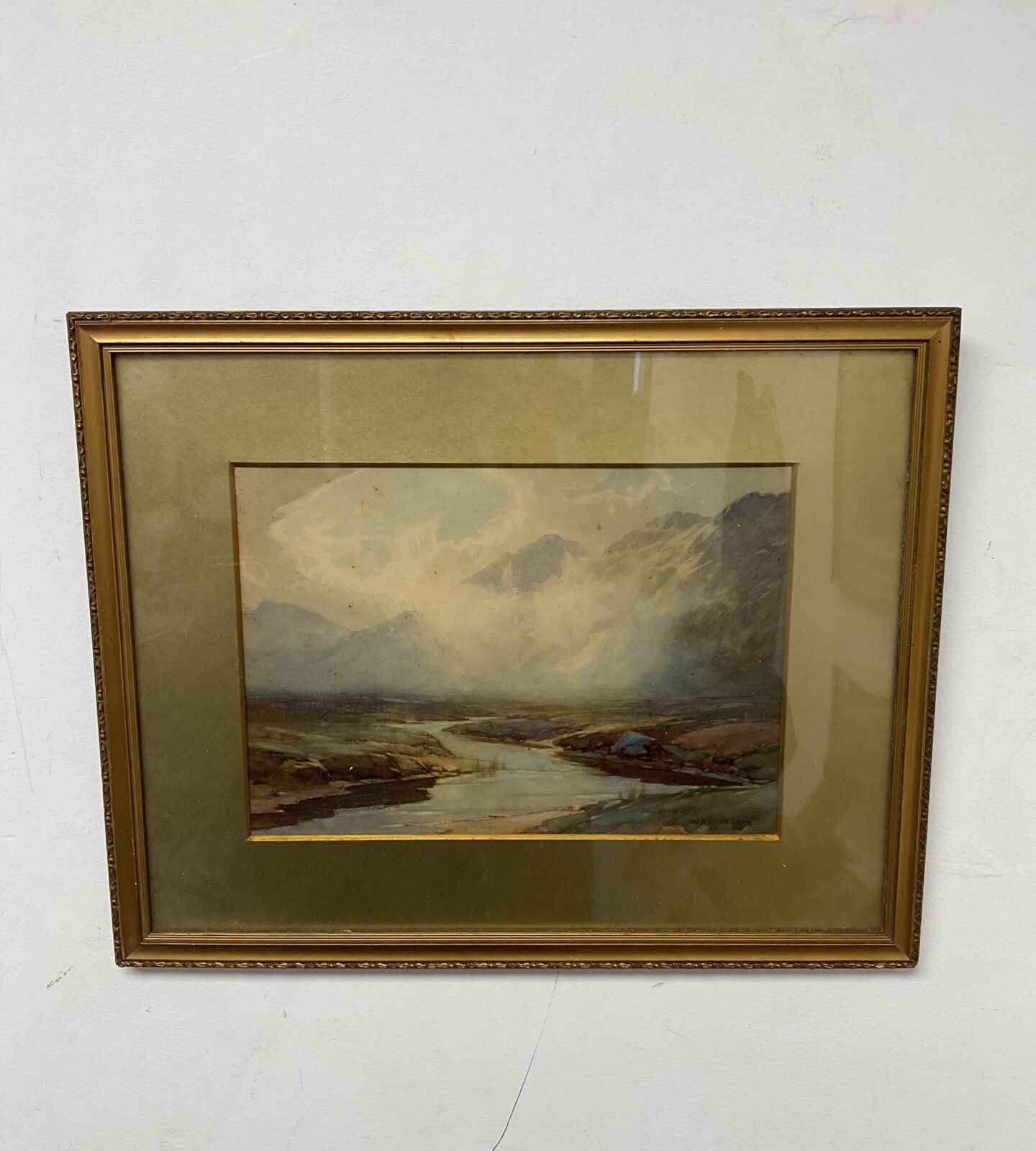 W a c watson signed antique watercolor of a highland river scene