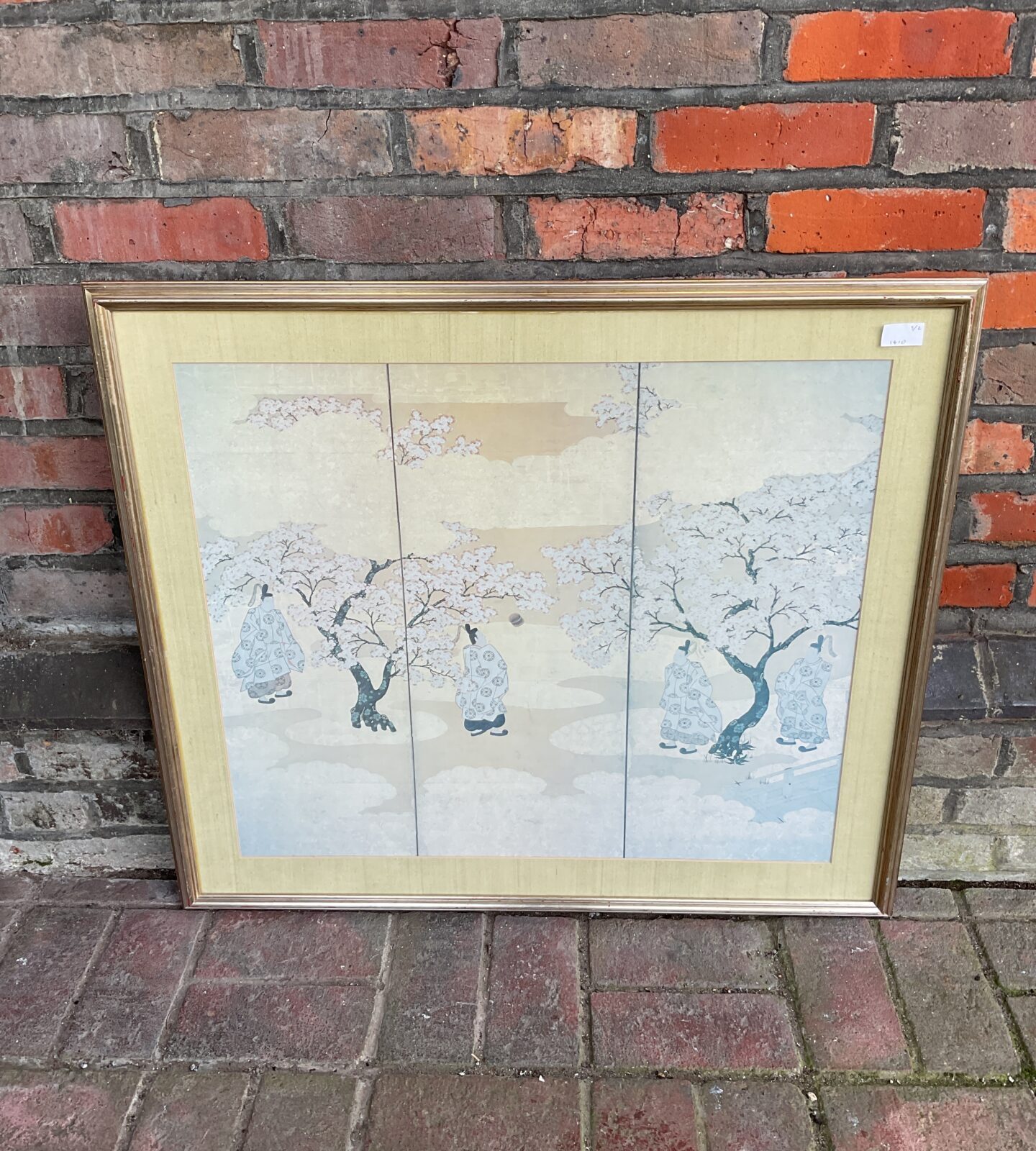 Large japanese Print of figures under blossom trees