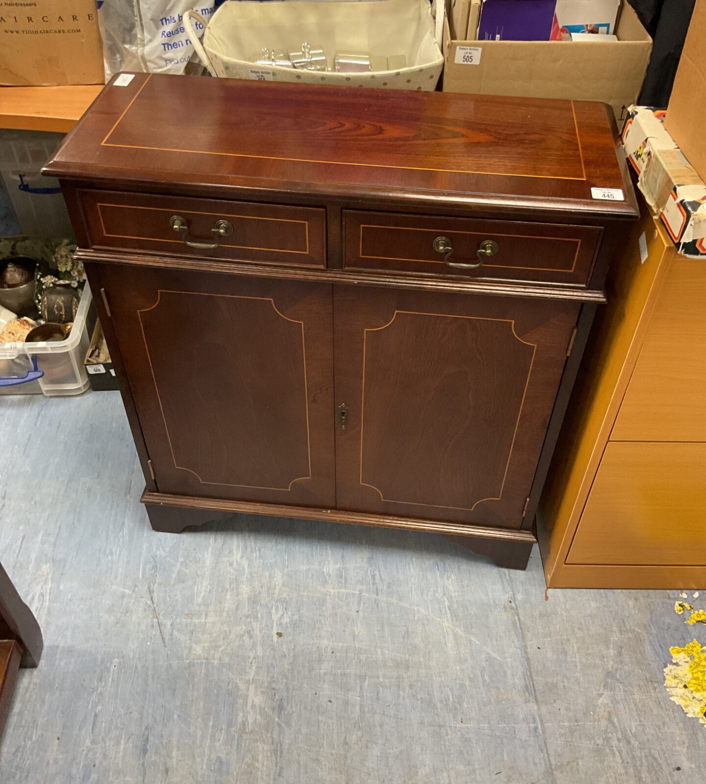 Repro mahogany two door side cabinet