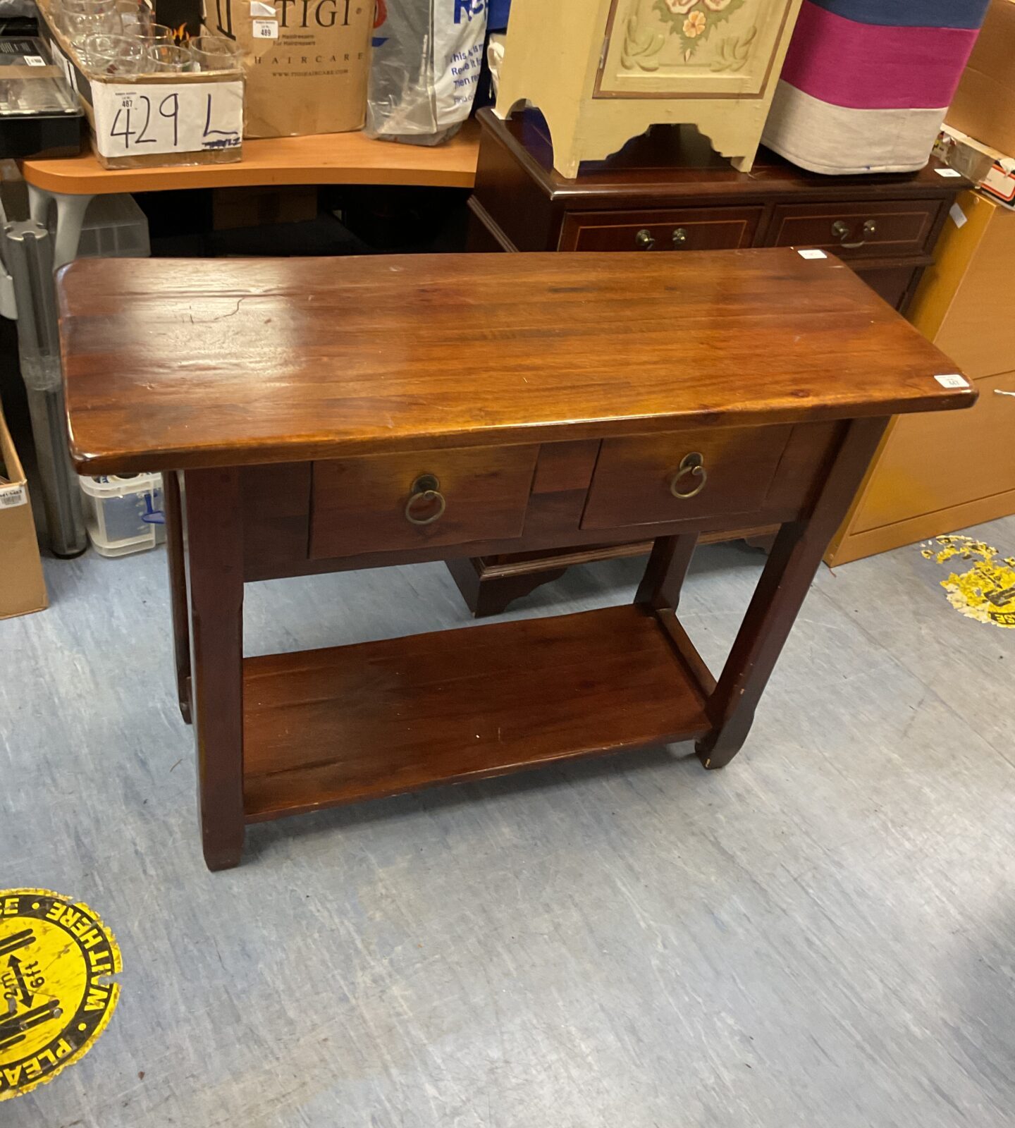 Chunky mahogany two draw hall table