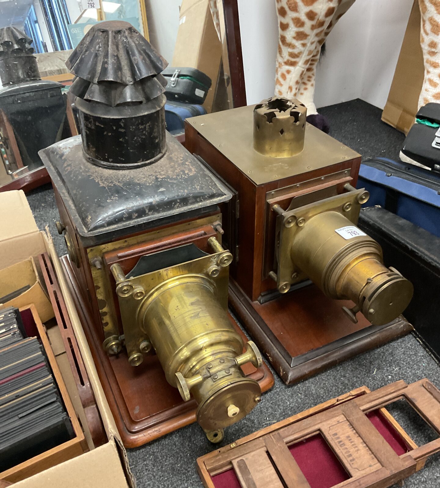 Two victorian magic lanterns with collection of glass slides - Image 2