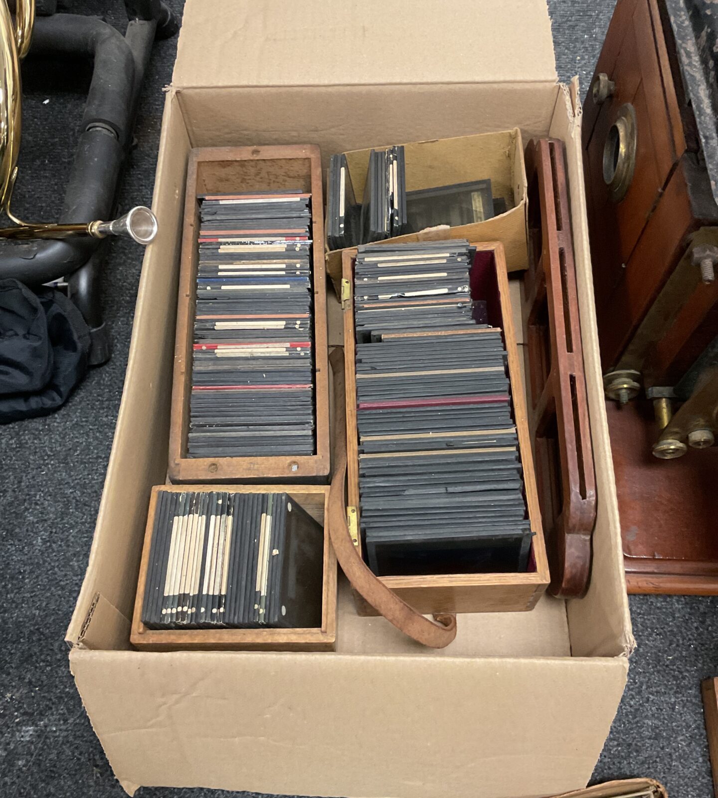 Two victorian magic lanterns with collection of glass slides - Image 3