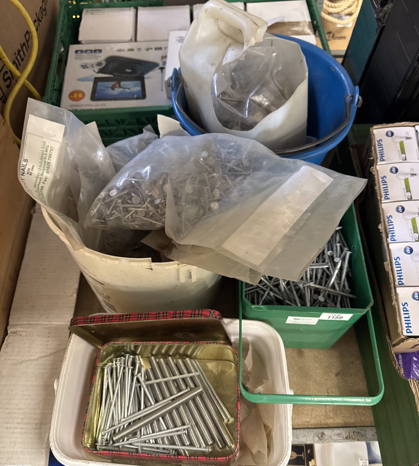 Large quantity of nails, tacks & bolts