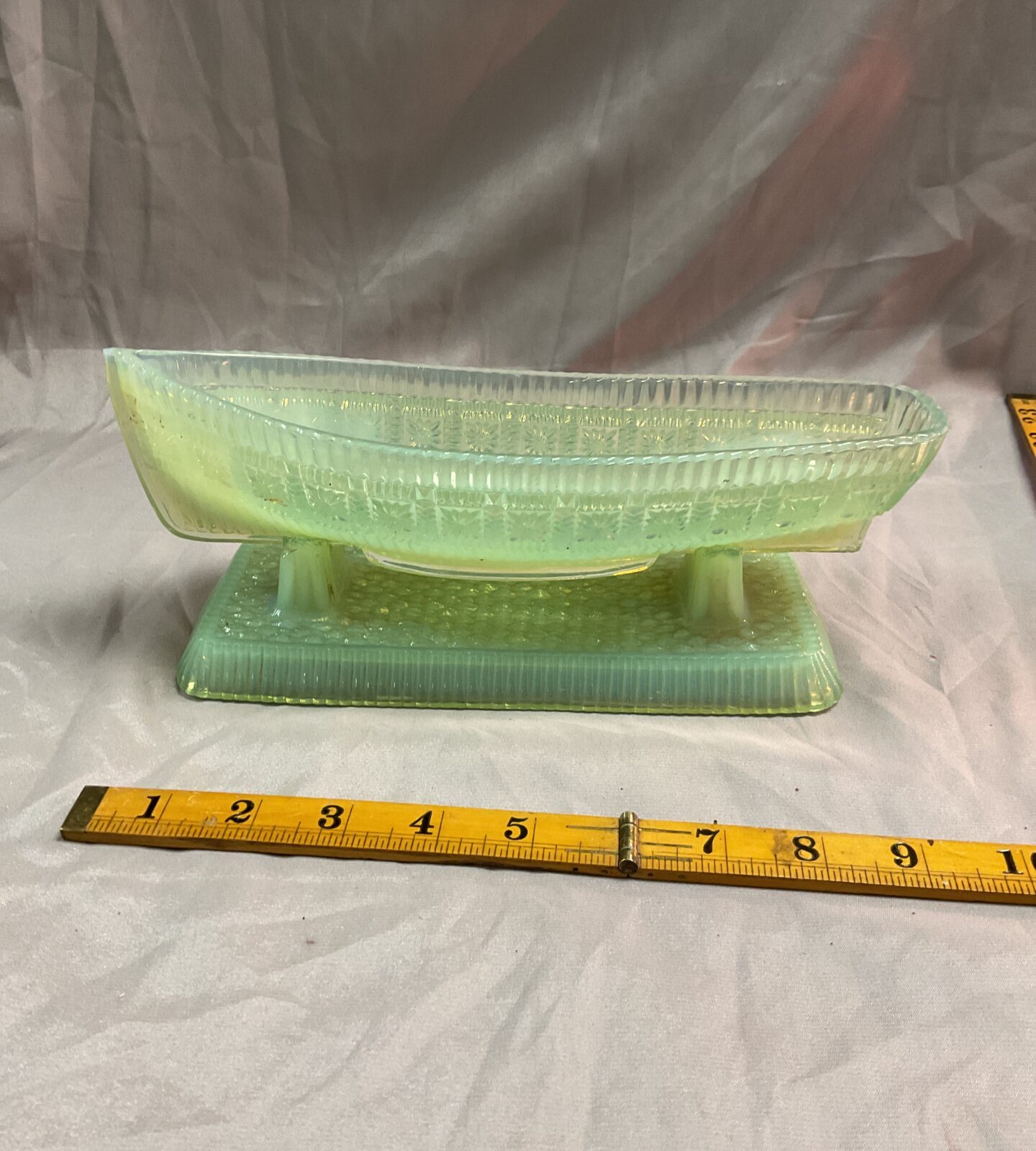 sowerby Vaseline opalescent boat and stand circa 1886