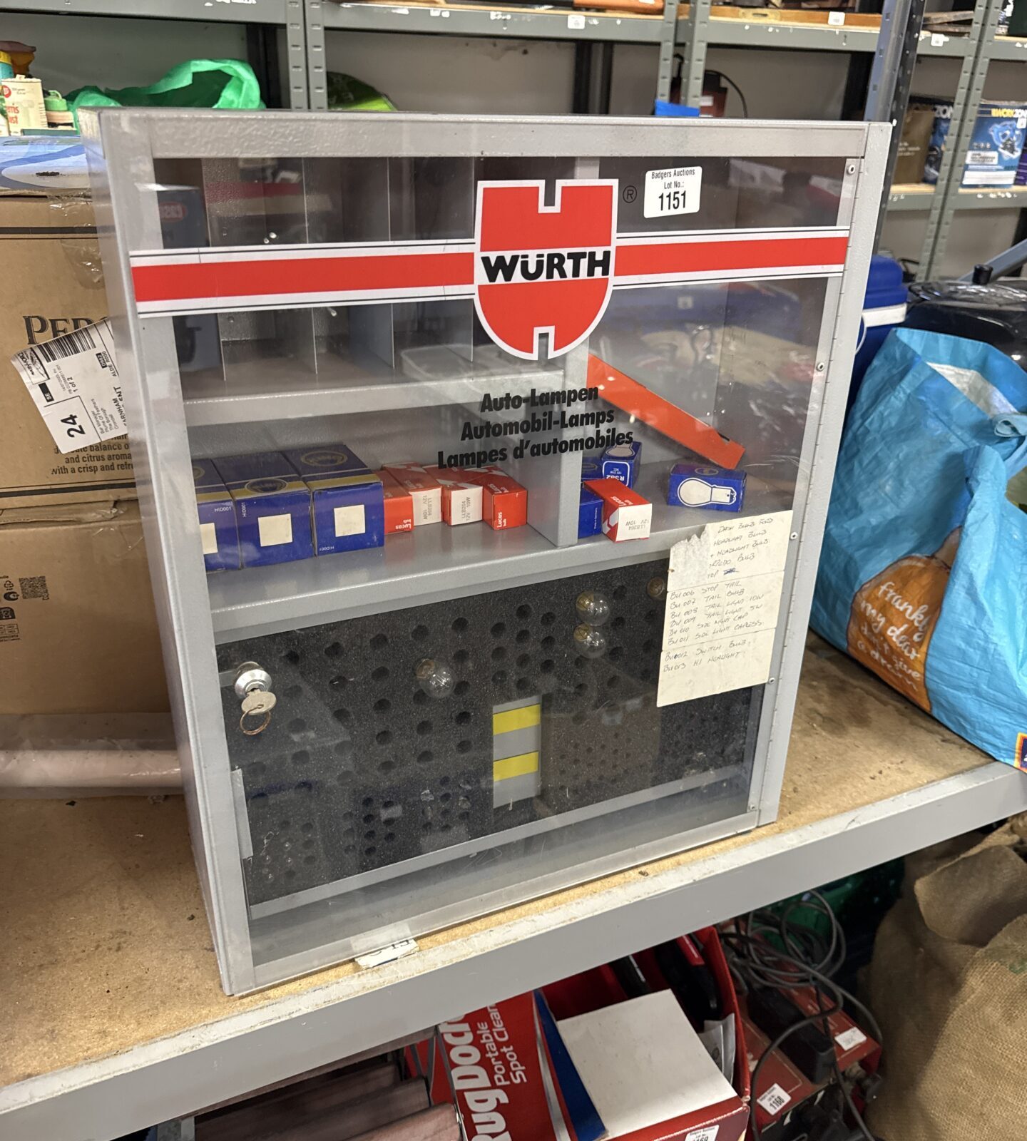 Wurth auto bulb cabinet with contents