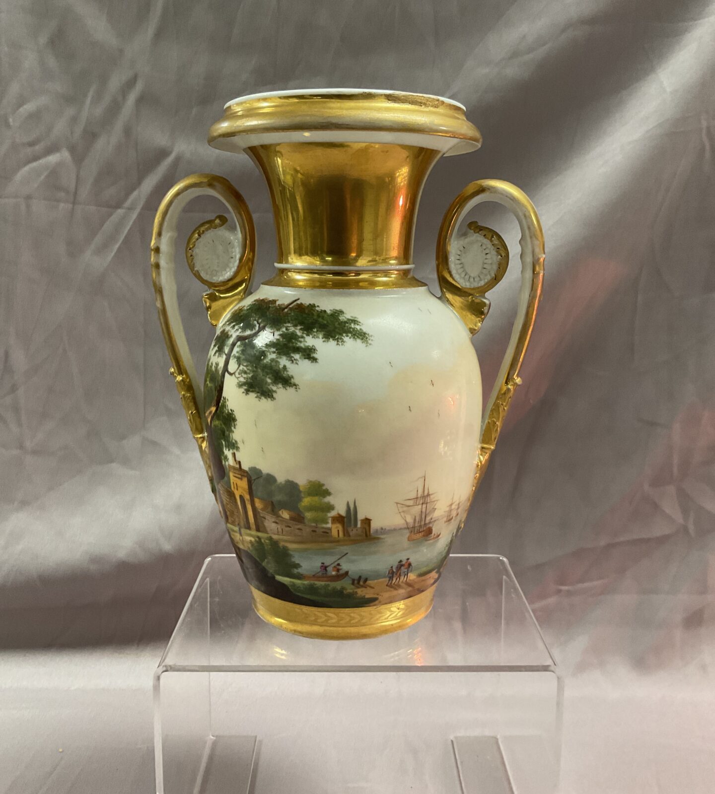 hand decorated 19c French Gilt detailed vase