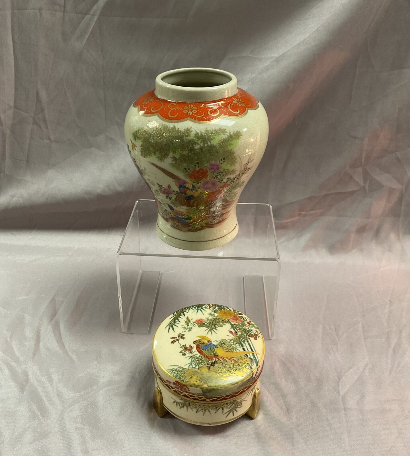 vintage Japanese bird of paradise vase and soho china trinket po