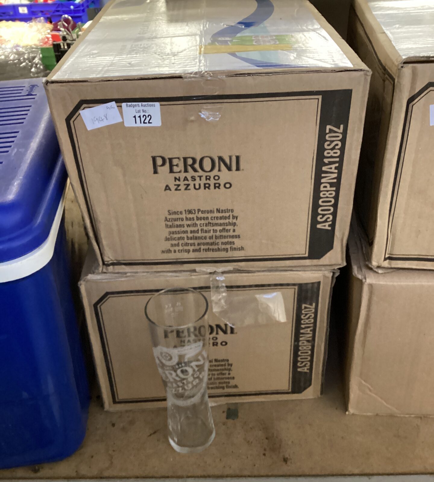 Forty eight peroni pint glasses new in box