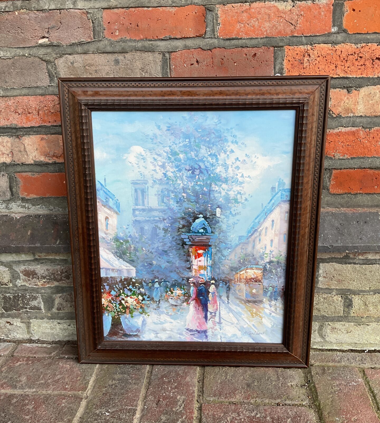 P belloni oil painting of Victorian Parisian street scene