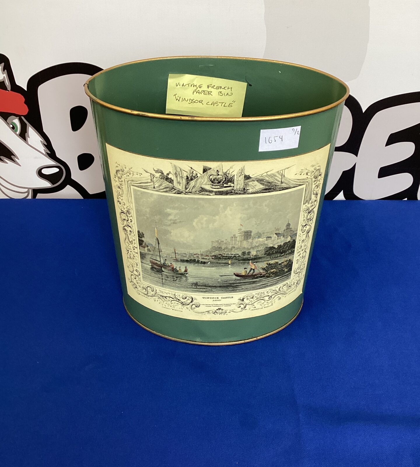 Vintage French Paper Bin with Windsor Castle Decoration
