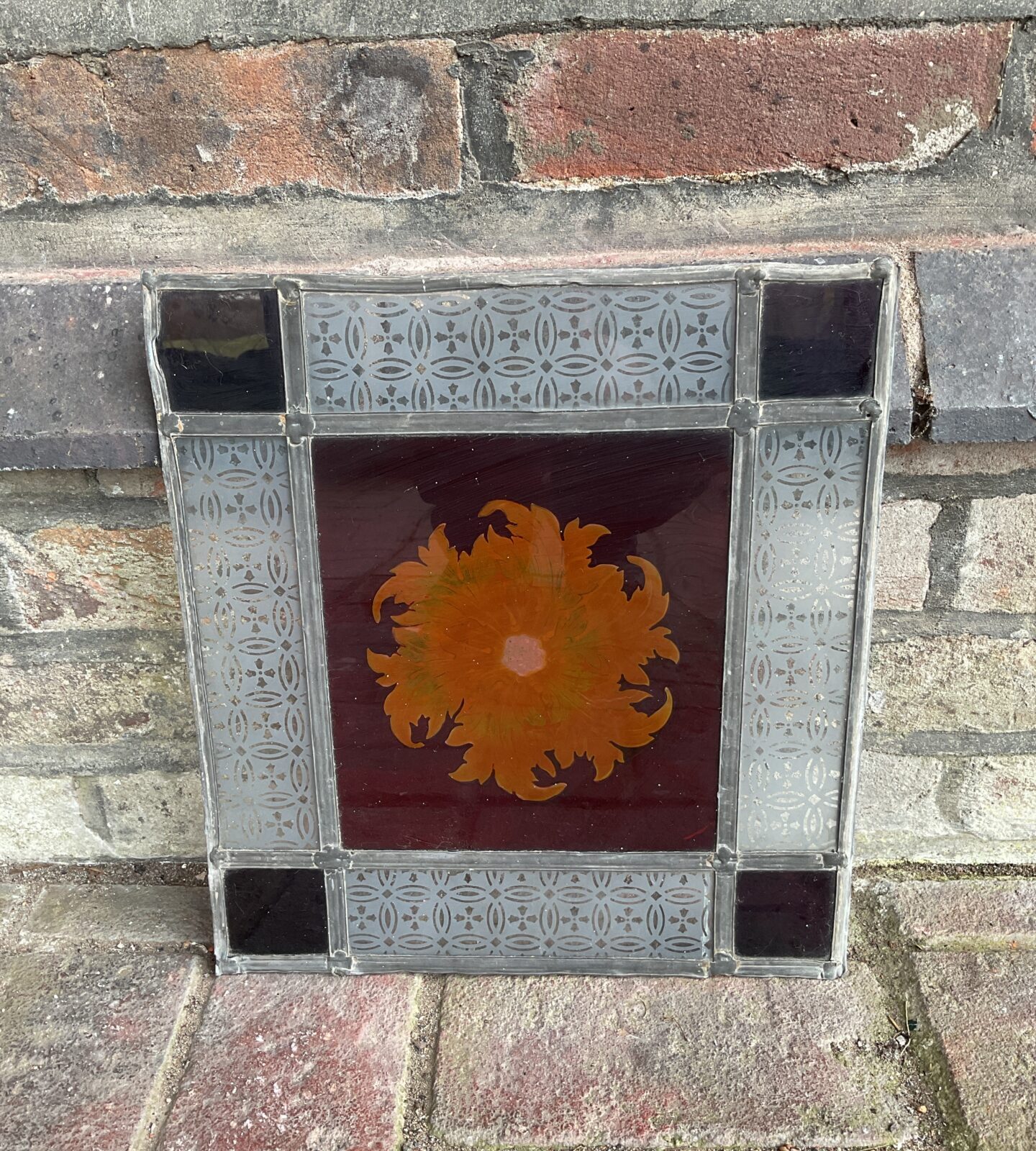 Vintage leaded stained glass sunflower panel