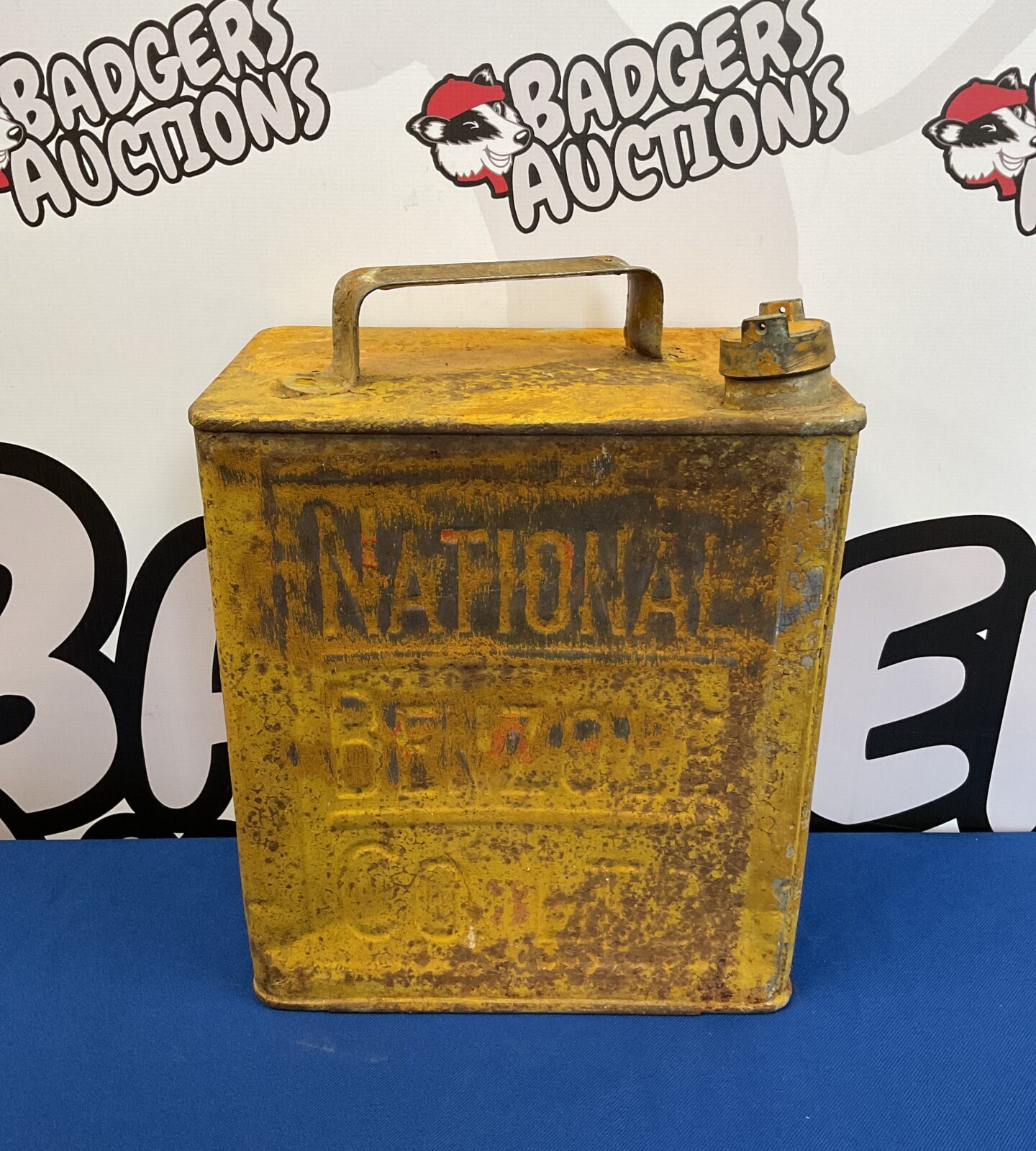 Vintage national benzole fuel can with cap