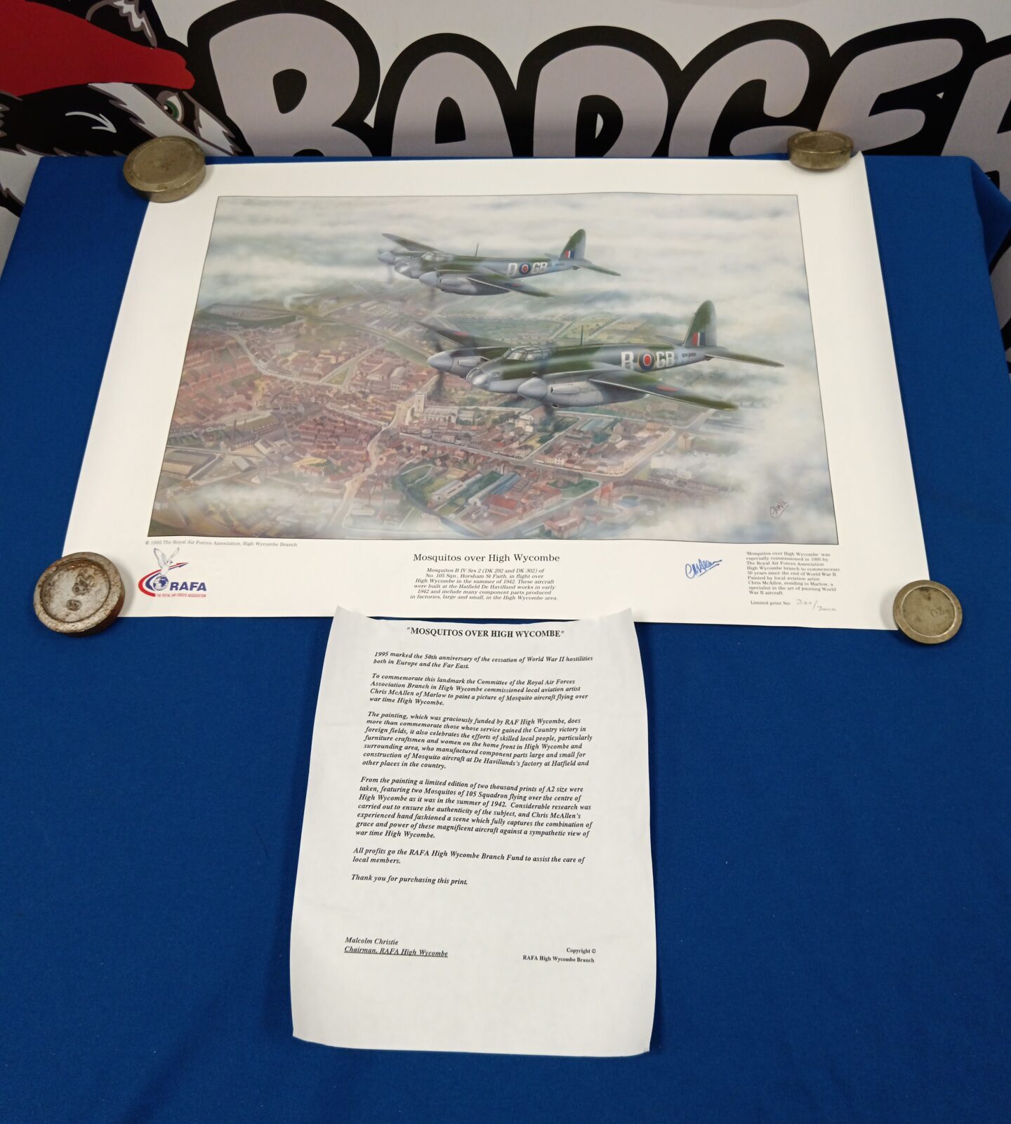 RAF association artist signed print of mosquitos over high Wycombe