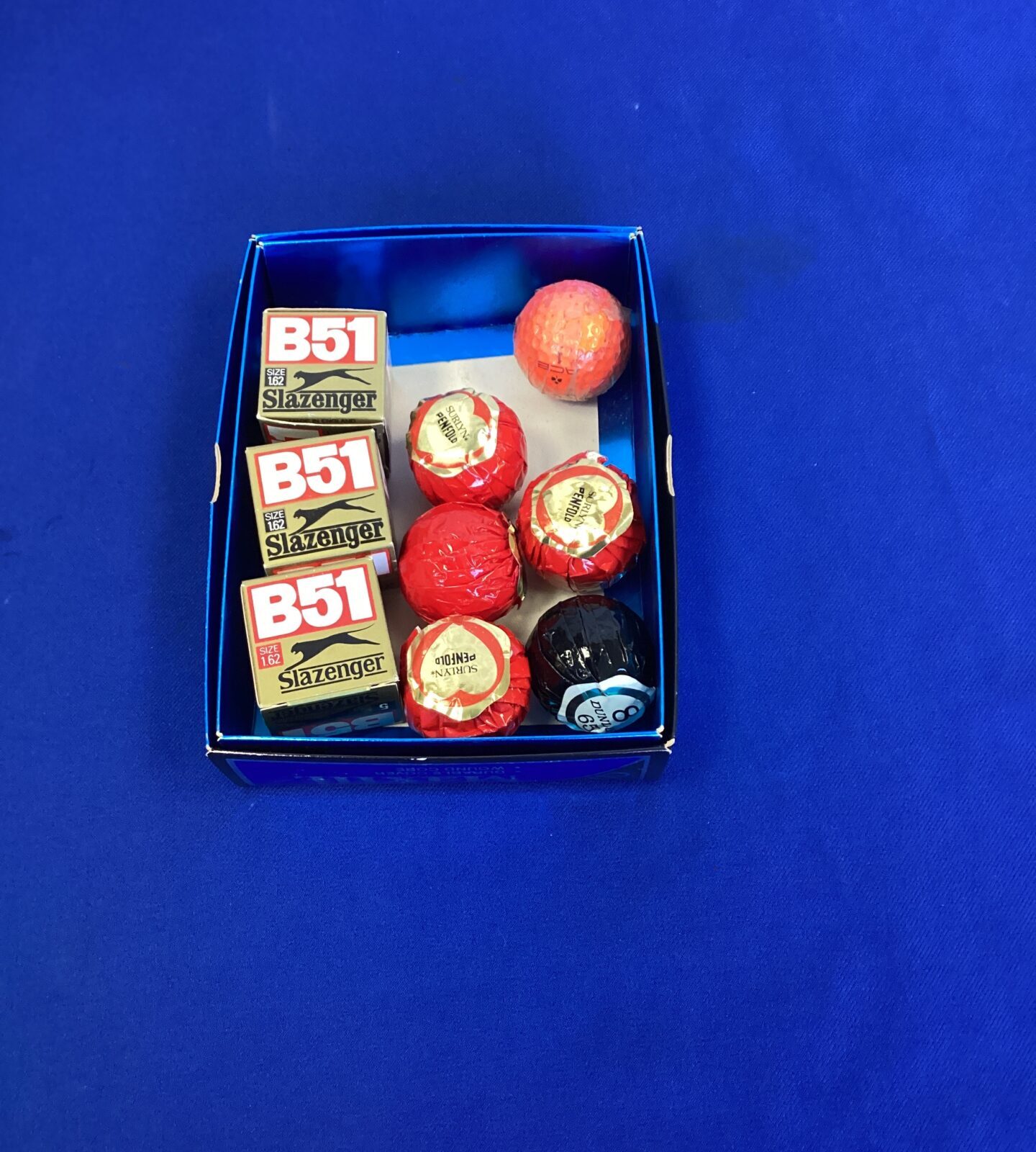 Box of vintage golf balls inc Dunlop