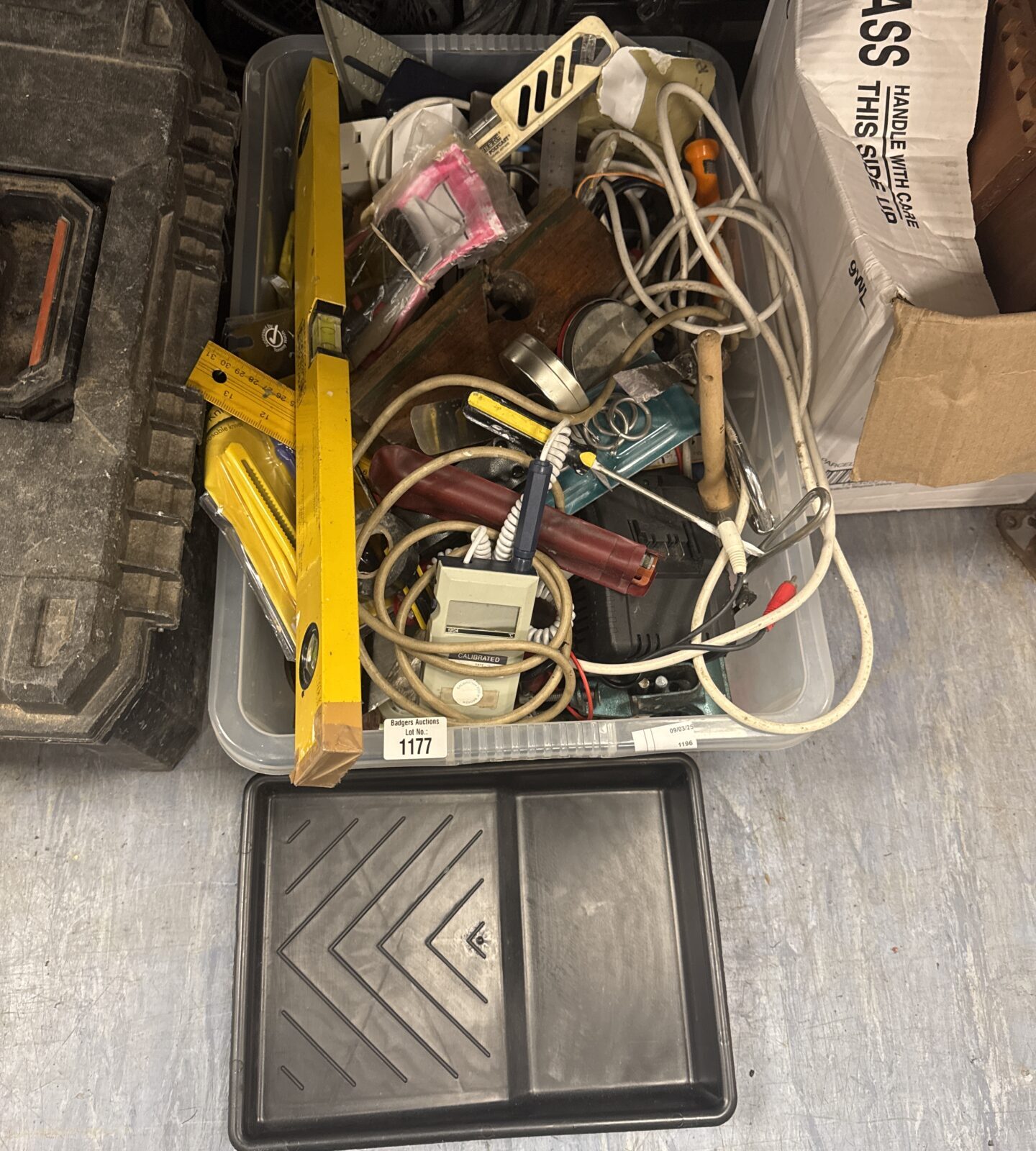 Tray of shed clearance items inc soldering iron & test meter