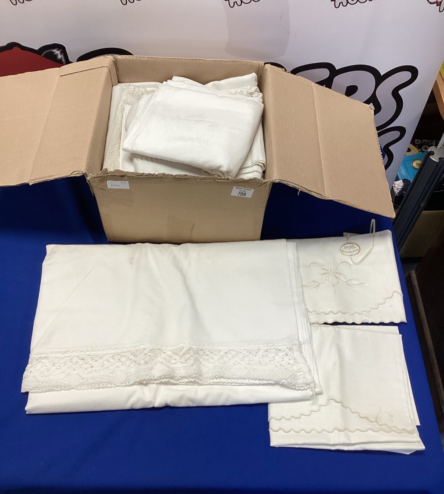 Box of vintage Irish linen