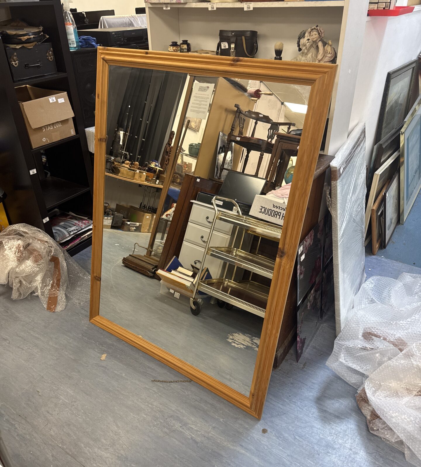 Very large pine framed mirror 53” length