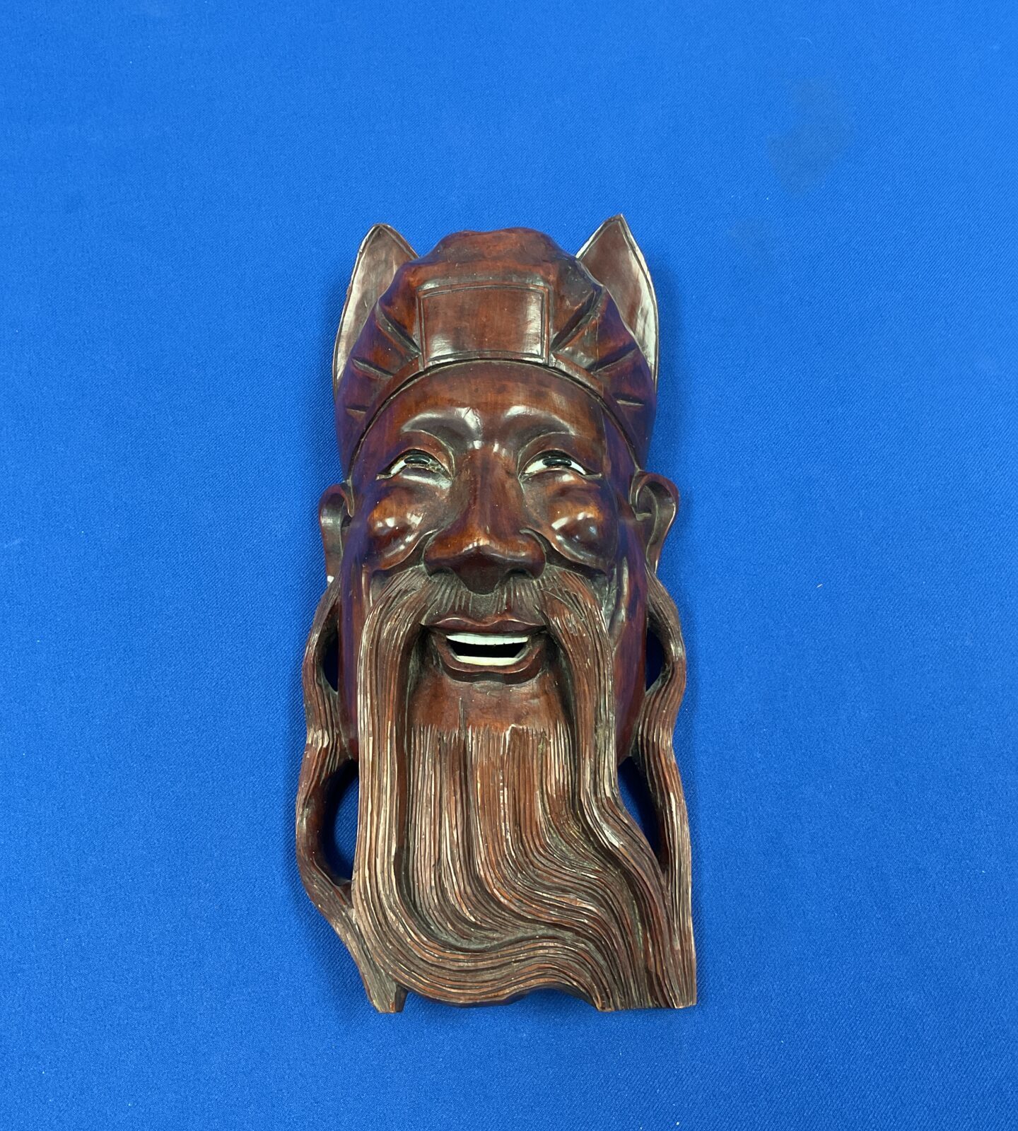 Vintage carved hardwood Chinese wise man wall hanging mask