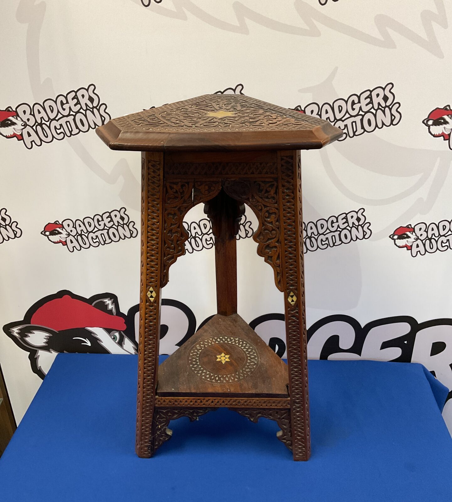 Antique moorish inlaid hardwood lamp table