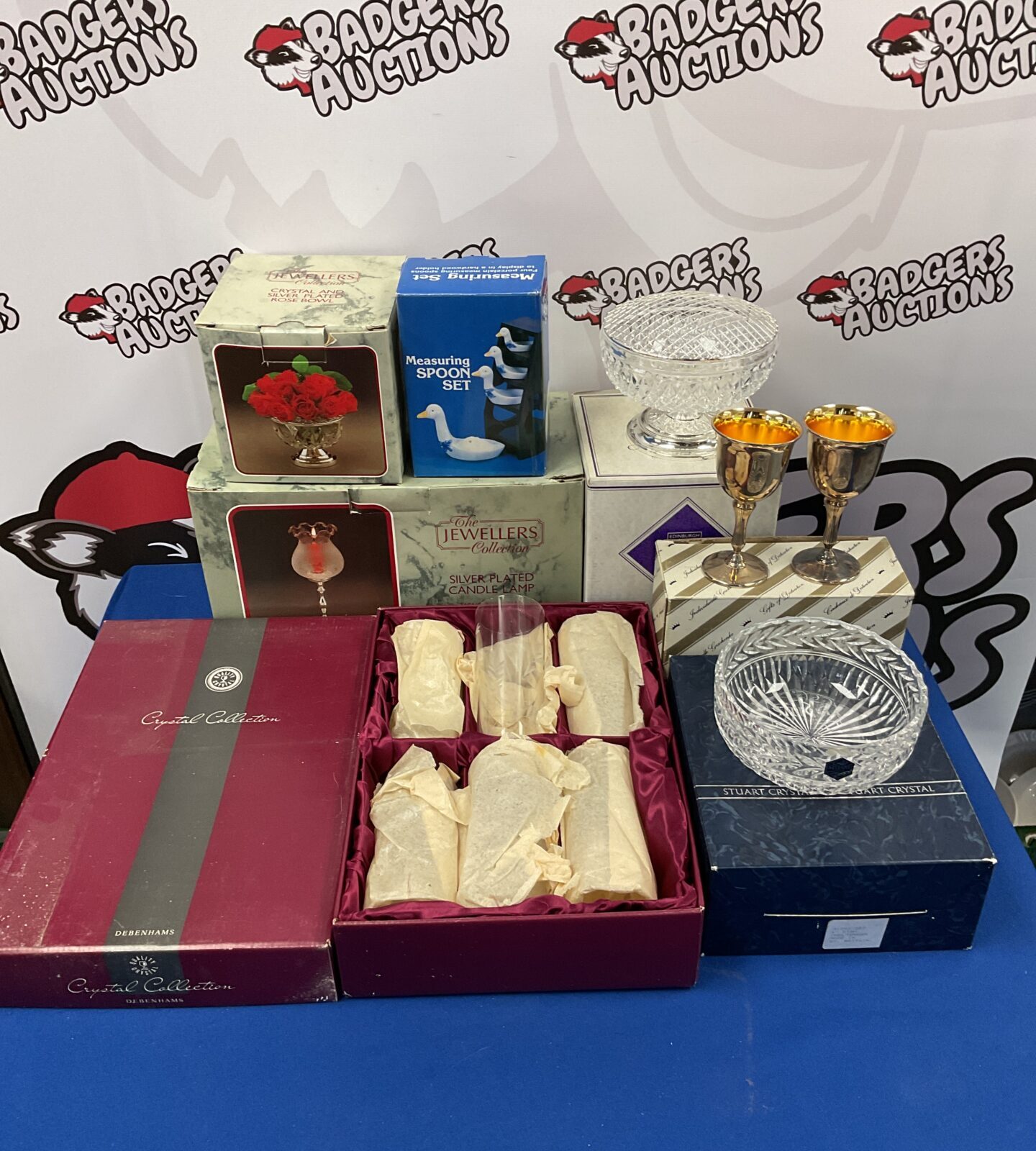 Selection of boxed crystal & silver plate including stuart crystal