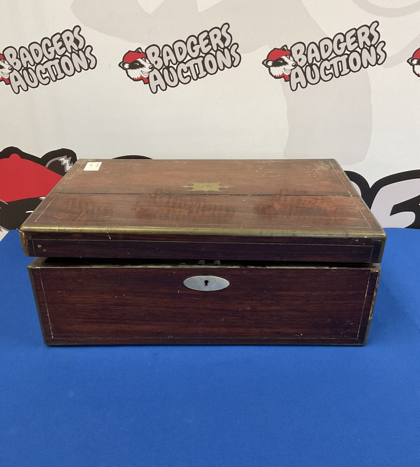 Antique oak writing slope with brass details (for restoration)