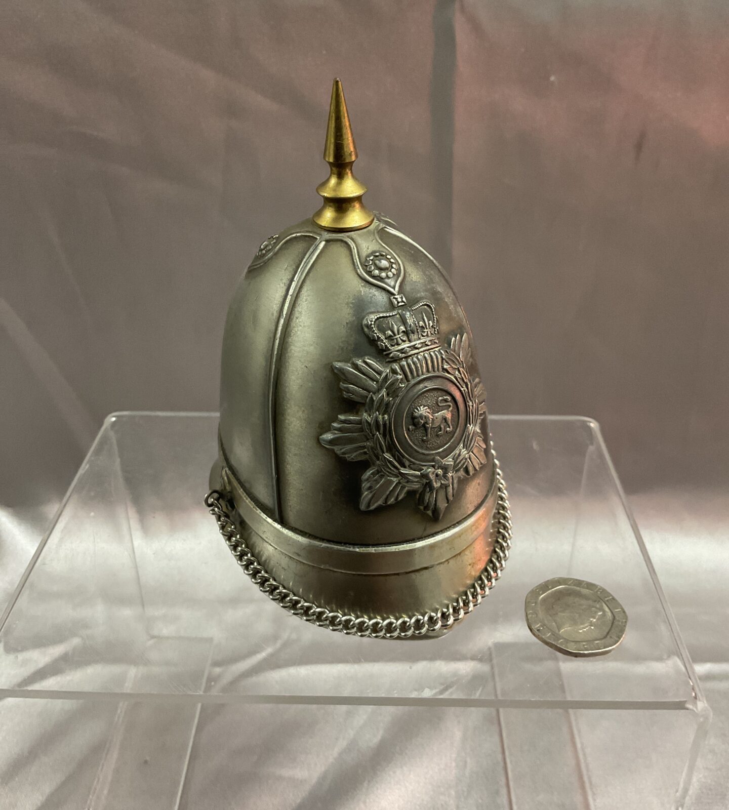 Vintage metal cavalry officers helmet style table lighter