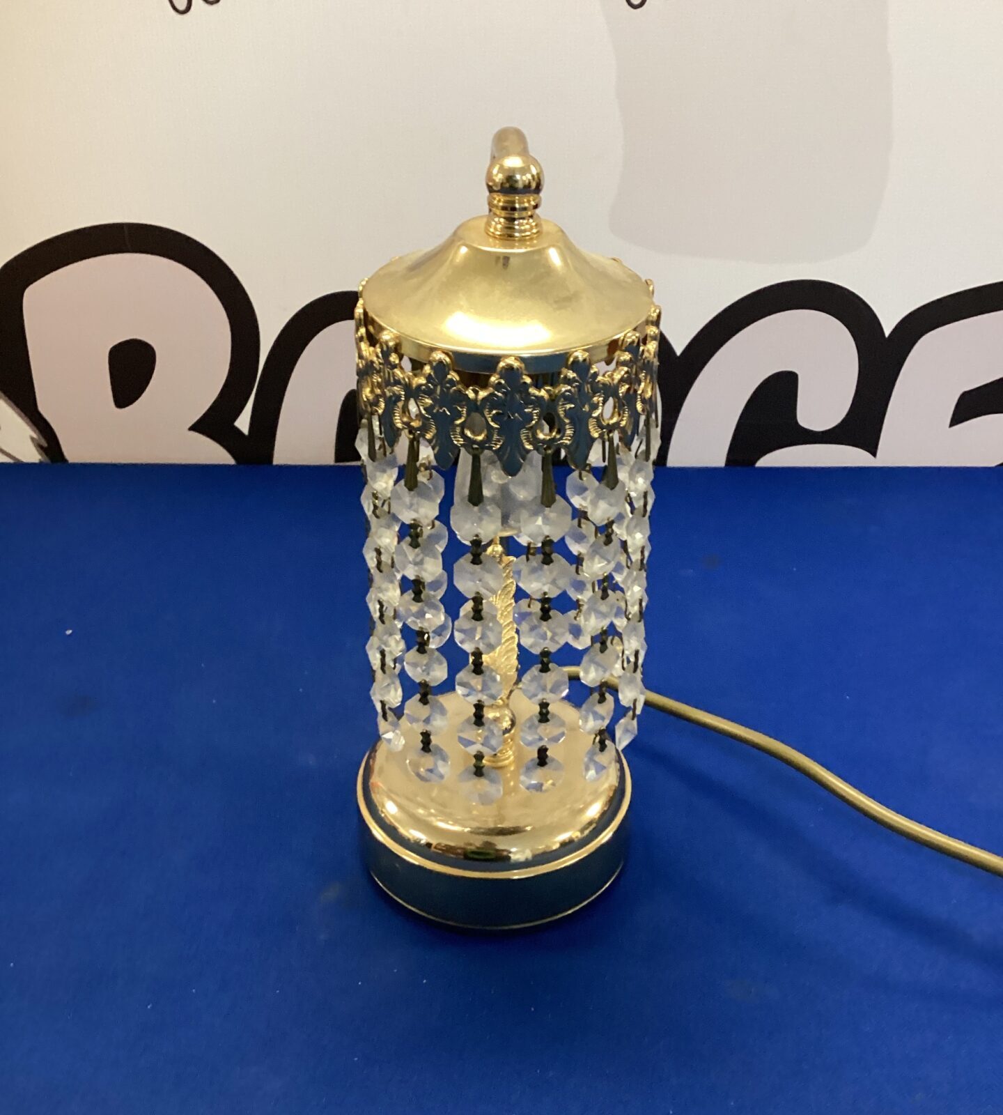 Brass table lamp with glass beads