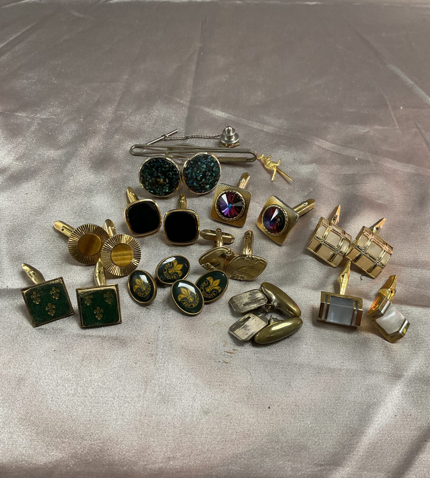 Collection of ten pairs of cufflinks inc tie pins